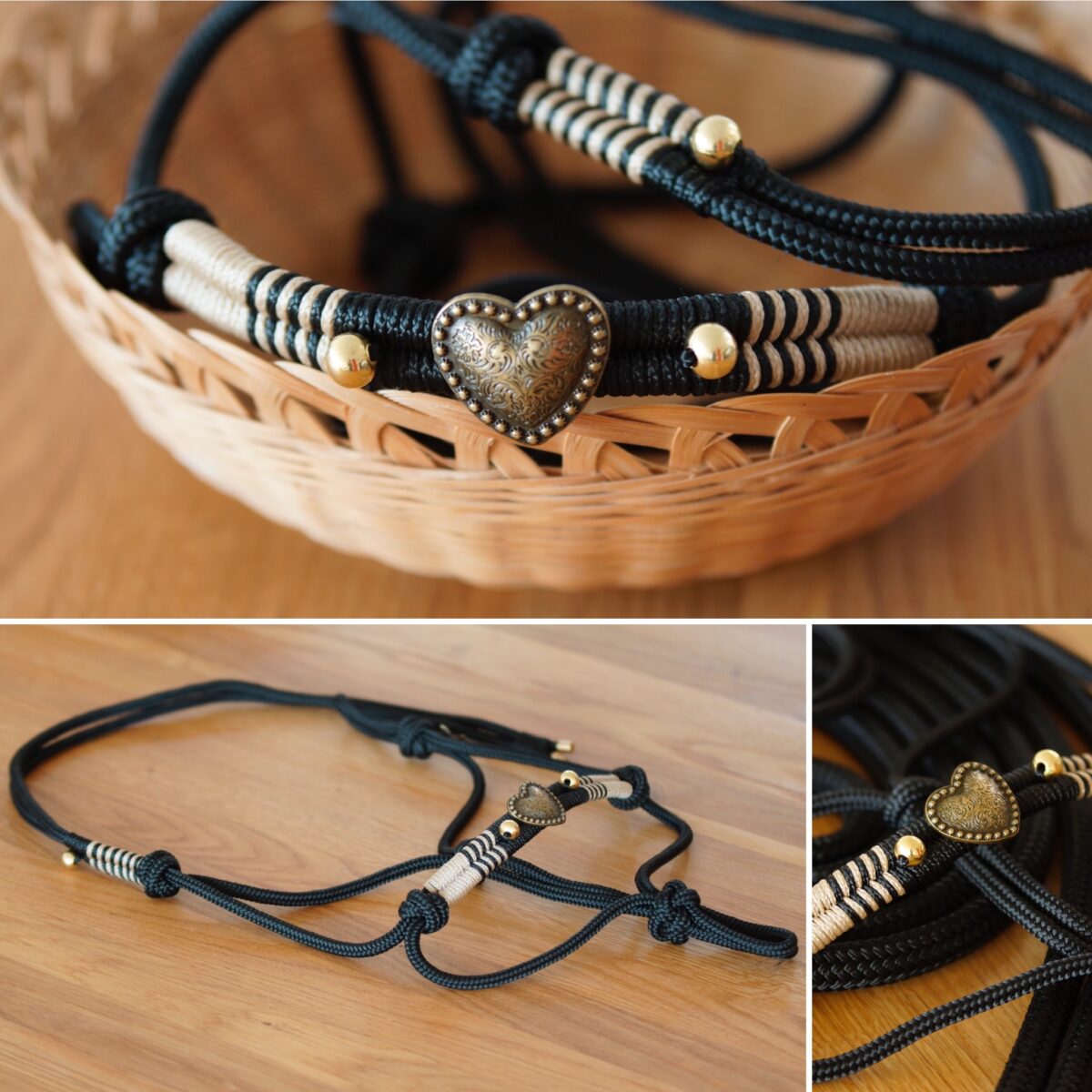 Knotenhalfter schwarz beige